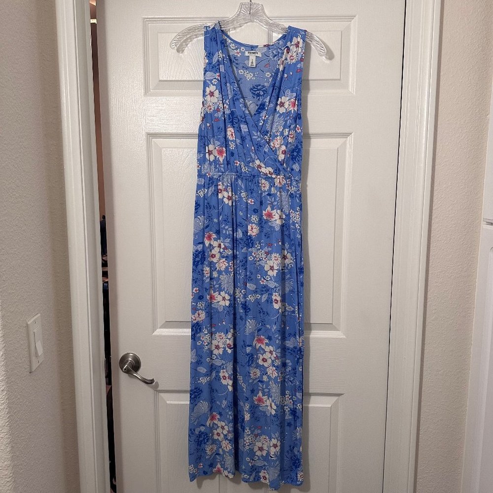 Old Navy- Waist-defined Blue Floral Maxi Dress, Size Petite Medium